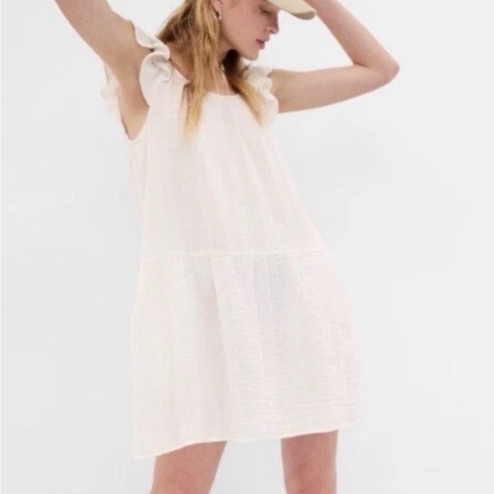 Gap Off White Gauze Cotton Flutter Sleeve Mini Dress